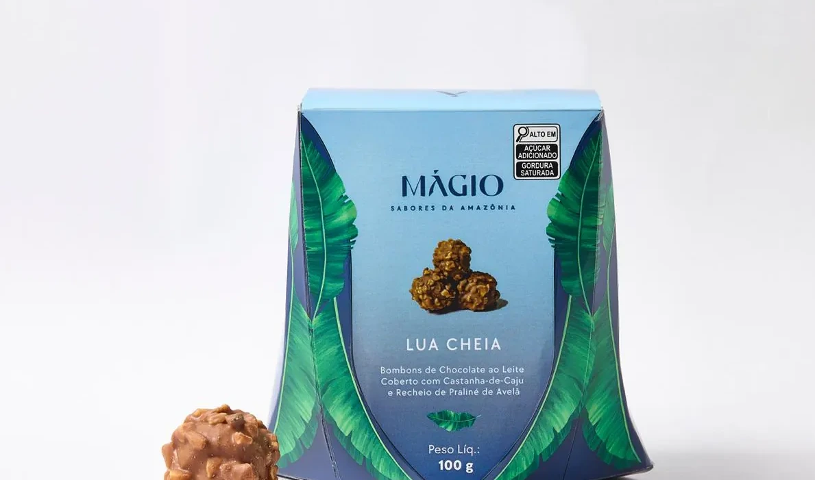 Caixa Màgio Lua Cheia para bombons com ilustração de folhagem